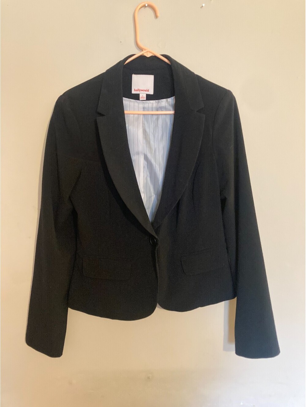 Women's Hollywould Wool Blend One Button Gray Black Jacket Blazer - Size L